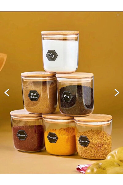 Tasarım Evi 6'lı Ahşap Kapaklı Mika Damla Baharatlık Seti 400 Ml Sızdırmaz Ak...