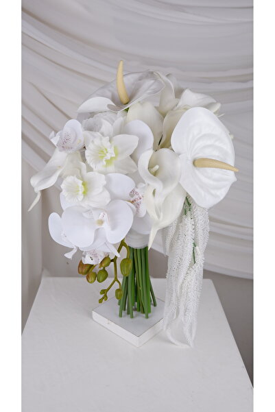 Buketlife beyaz ıslak antaryum ıslak gala ıslak orkide veıslak amaranthus ola...