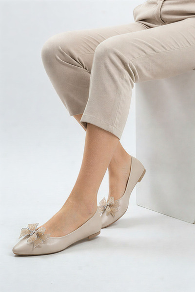 Tomato Bags Women's Ballerinas with Faux Leather Tulle Bow Tie