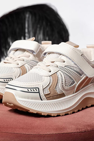 Zaira Μπεζ παιδικά πάνινα παπούτσια από οικολογικό δέρμα Esra #21389 - 36