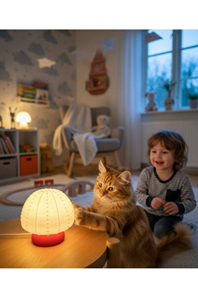 Elana Design Mumi Mantar Abajur - Abajur ve Çocuk Gece Lambası - Kırmızı