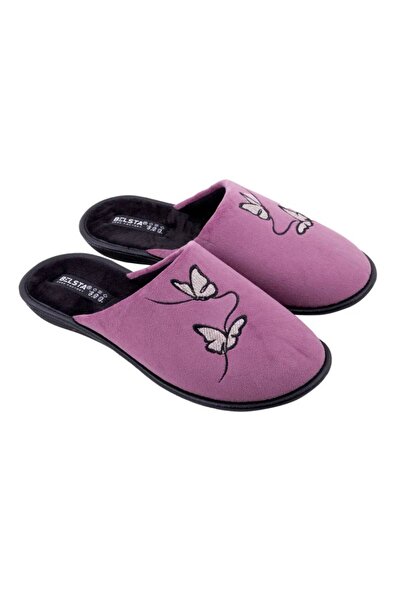 Belsta Papuci damă eleganți din catifea moale, model cu fluture decorativ