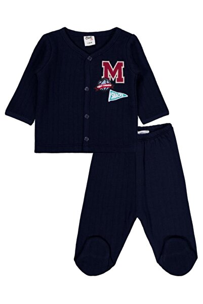 Civil Baby M Embroidered 1-9 Month Pajama Set - Navy Blue 9-12 Months