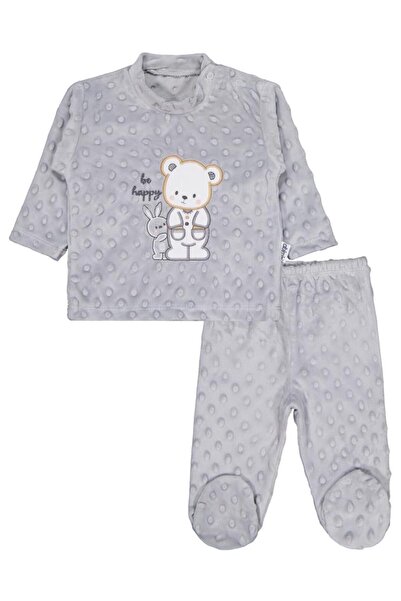 Minidamla Tavşanlı Ayı Patikli 2Li Pijama Takım 1-6 Ay Pijama Takımı - Gri 6-...