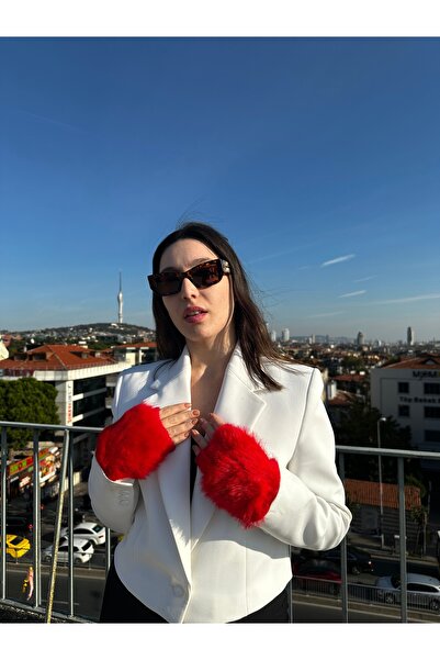 Mollycrush Women's Plush Detailed Half-Finger Winter Gloves – Warm and Stylish Design