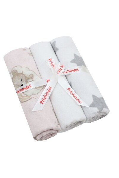 PRICHINDEL Set de 3 scutece din bumbac, Ursuleț pe nor, roz cu steluțe gri, 8...