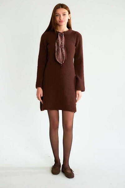 Robin 95157 Knitwear Scarf Dress Brown