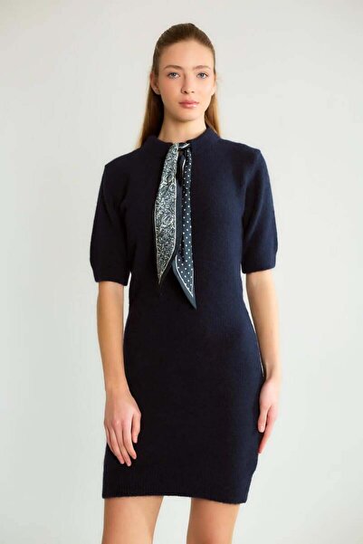 Robin 95156 Scarf Knitwear Dress Navy Blue