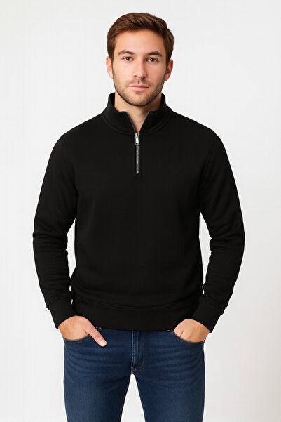 WE AND ME BĂRBAȚI Regular Fit Half Zip guler ridicat basic Swea tricou