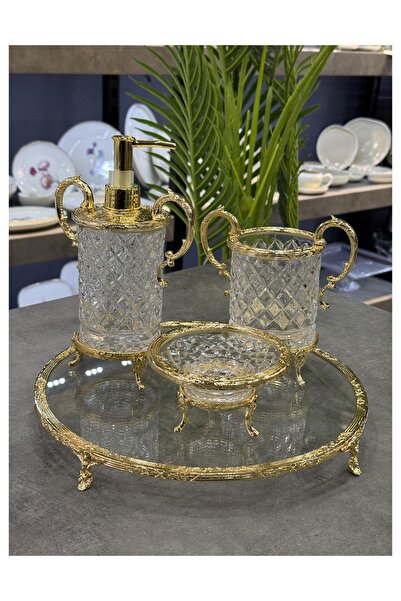 Doğudeko Gold Bathroom Set with Handle 4 Pieces