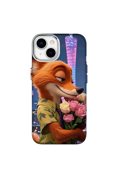 Turkuaz iPhone 14 Compatible Luxury Silicone Case with Fox Design