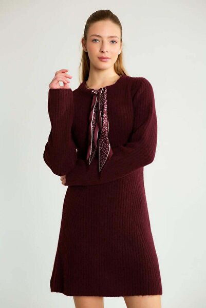 Robin 95157 Knitwear Scarf Dress Burgundy