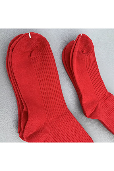 çorapmanya 5 Çift Kadın Kırmızı Çizgisiz /Derbyli Kolej Tenis Çorap