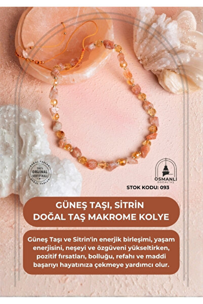 OSMANLI DOĞAL TAŞ Certified Sunstone, Citrine Natural Stone Macrame Necklace (Sk:093)