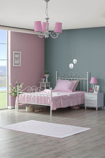 benim odam T.Ü. Düz Beyaz Metal Tek Kişilik Ferforje Karyola (120 x 200)