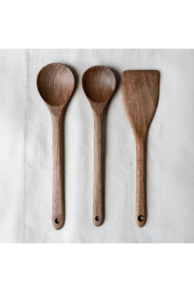 Hakiki Store El Yapımı Ceviz Mutfak Seti 3'lü (2 Kaşık + 1 Spatula)