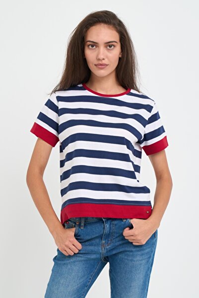 Lee Cooper Women's short-sleeved T-shirt with striped pattern and logo