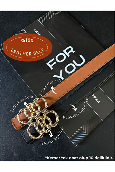 Fiori 2-Piece Genuine Curved Leather Combined Ring Buckle Women's Trouser Belt, Coat Belt, Dress Belt