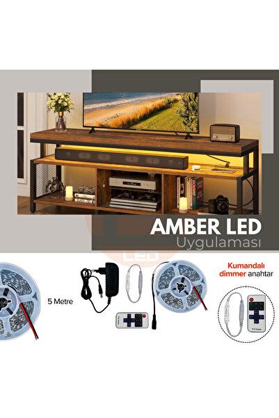 AmberLED 5 Metre Şerit LED Amber Tak Çalıştır Hazır Set Kumandalı Dimmer & Ad...