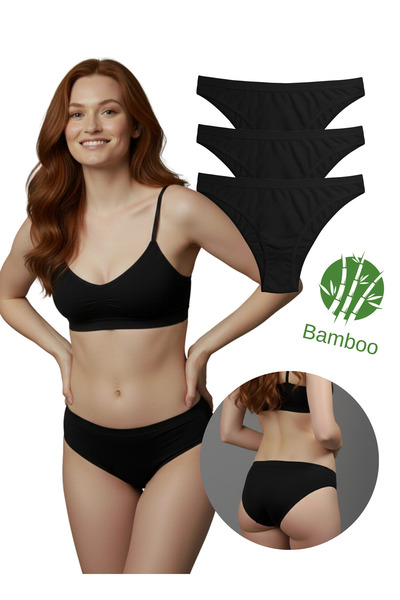 Hmd 3-Piece Women's Bamboo Black Panties Set Flexible and Soft