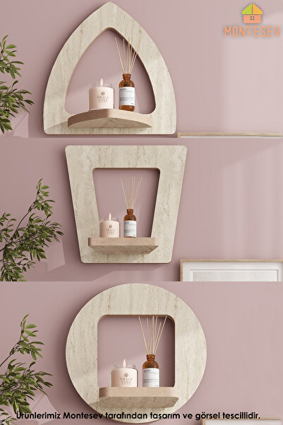 MONTESEV Ahşap Dekoratif Duvar Rafı 3 lü Set ( MTSV - 278)