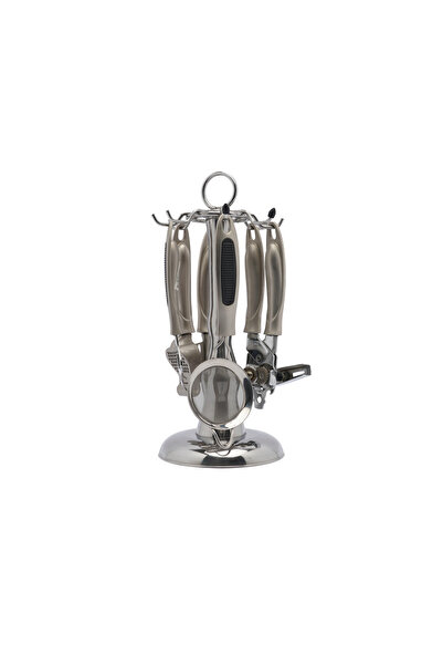 SQUALO طقم أدوات مطبخ ستانلس ستيل – 6 قطع – مع ستاند تنظيم