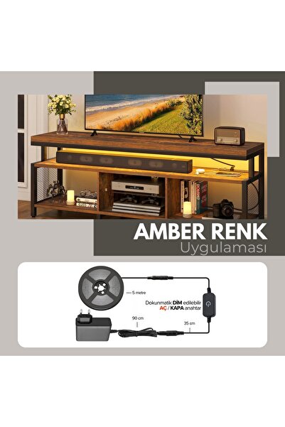 AmberLED 5 Metre Amber Renk Şerit Led Iç Mekan Tak Çalıştır Dokunmatik Aç-kap...