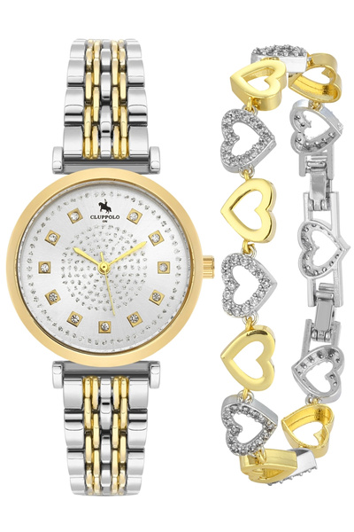 Forentina Çift Renk Kol Saati-Çift Renkli Kalpli Bileklik Set PS4139