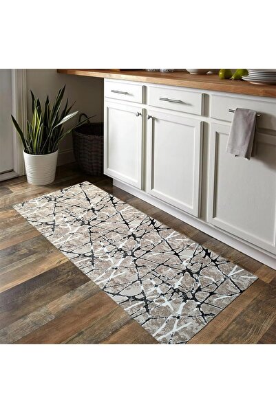 OEM Beige and Black Non-Slip Rug, Abstract, Polyester, 60 x 240 cm