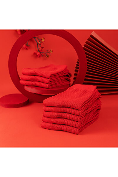 çorapmanya 5 Çift Kadın Kırmızı Çizgisiz /Derbyli Kolej Tenis Çorap