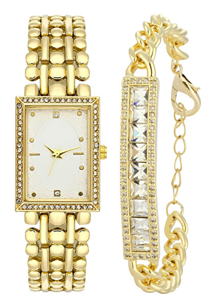 Forentina Metal Kol Saati-Taşlı Zincir Bileklik Kombin Set PS4142