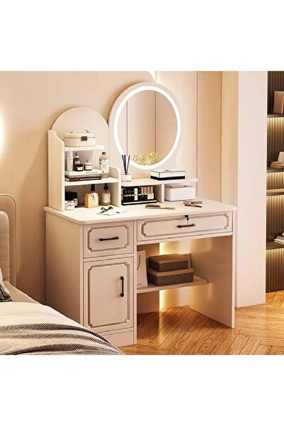 NKX Multifunctional Makeup Vanity Dressing Table with LED Mirror and Chair 80 CM