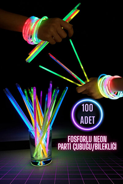 ReilaParty 100 Adet Fosforlu Çubuk Glow Stick - Karanlıkta Parlayan Neon Parti Bilekliği ve Bağlama Aparat Seti