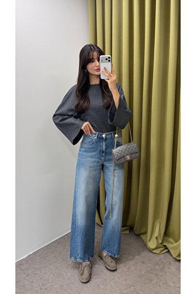 HAZELANNA جينز فضفاض قابل للغسل مع تفاصيل خياطة