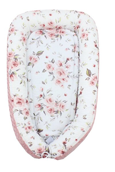 PRICHINDEL Cuib Minky, Flori, roz cu alb, 80x50 cm