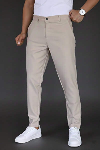 Mamlay Men's Beige Color Slim Fit Button Closure Quality Fabric Trousers