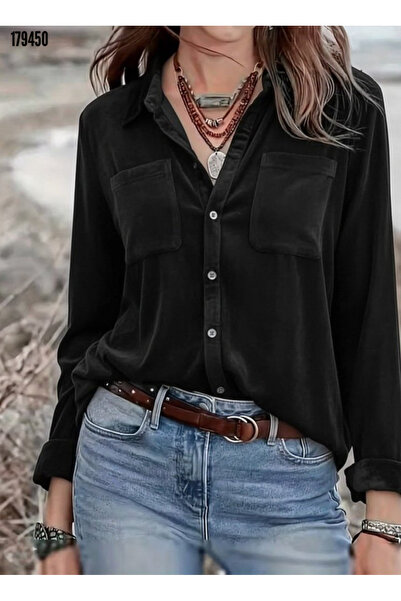 Modayakamoz Νέα σεζόν Γυναικείο Σουέντ Πουκάμισο με Λεπτομέρεια στην Τσέπη, Μ...