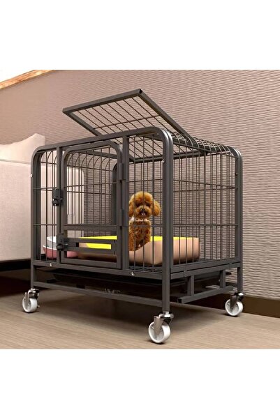 NKX قفص معدني سميك متوسط الحجم للكلاب مع عجلات وصينية قابلة للإزالة