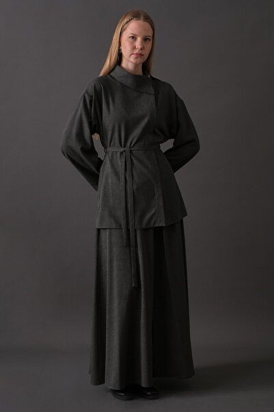 ZÜLAYS Asimetrik Yaka Gömlek Antrasit