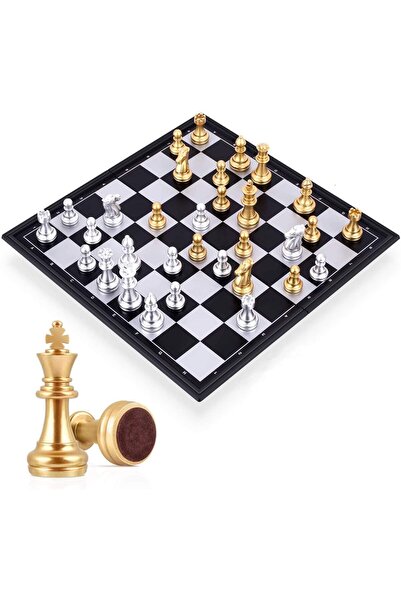 Margoun طقم شطرنج مغناطيسي قابل للطي للسفر - ذهبي/فضي، محمول، تعليمي