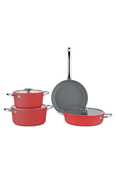 Akdeniz 7 Parça Royal Granit Tenecere Seti Cam Kapaklı