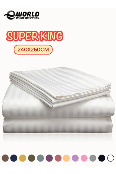 e world unbox happiness 3 Piece Super King Striped Bed Sheet Set – Flat Sheet...