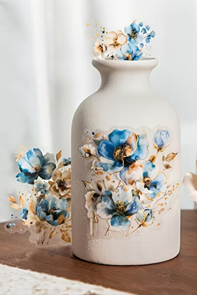 Kolbi Craft مجموعة ملصقات زهور زرقاء شفافة مكونة من 20 قطعة، ملصقات شفافة لدف...