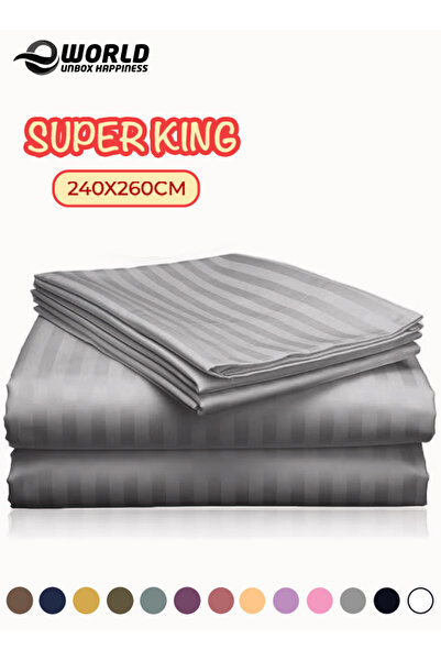 e world unbox happiness 3 Piece Super King Striped Bed Sheet Set – Flat Sheet...