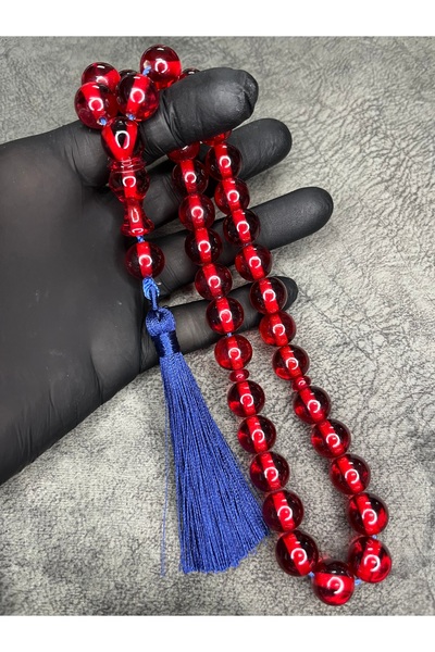 Mos Tespih مسبحة صلاة عنبرية مضغوطة ذات حجم كبير ومزينة بشراشيب