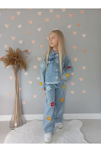 NURTOPU Детски комплект от дънки за момичета, горна и долна част, сезонен и п...