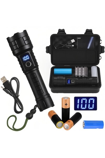 IdealTI Rechargeable Flashlight, 30W LED, 1200 lm, Zoom, 5 Modes, 5000mAh, USB, IP54