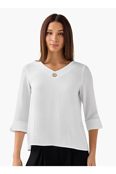 FAV Button Applique Top with V-neck