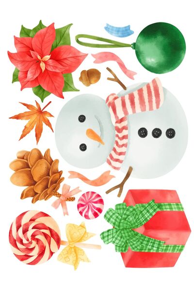 VreauPoster Christmas Winter Sticker Set A4, Tree Snowman Cocoa, Glossy Photo...