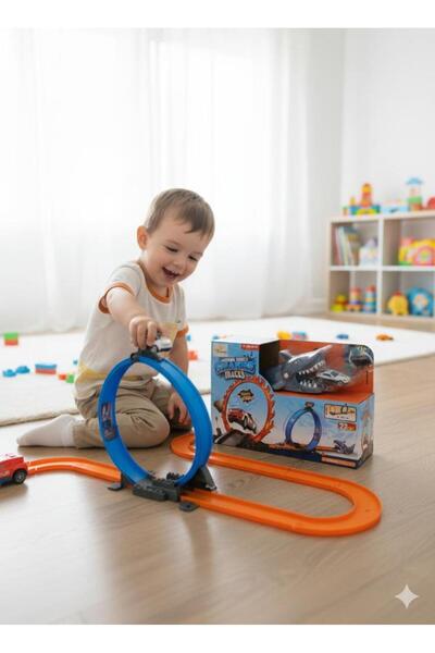 Tıfıl Toys مجموعة مضمار سباق السيارات على شكل سمكة قرش، 22 قطعة